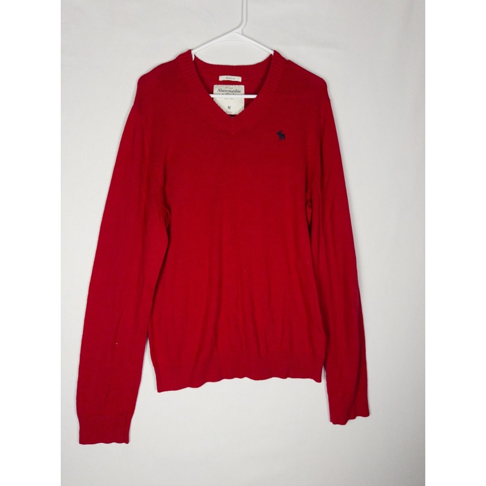 Abercrombieβ and Fitch Sweater Womens M Red Cashmere Blend Pullover Logo V Neck